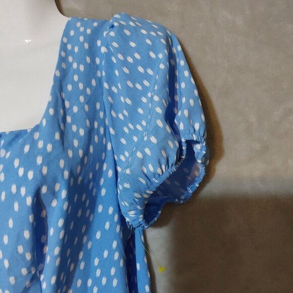 Liliy Rose Blue/White‎ puff sleeve Cut Away Back with Straps Cottage Core Large - Picture 6 of 12